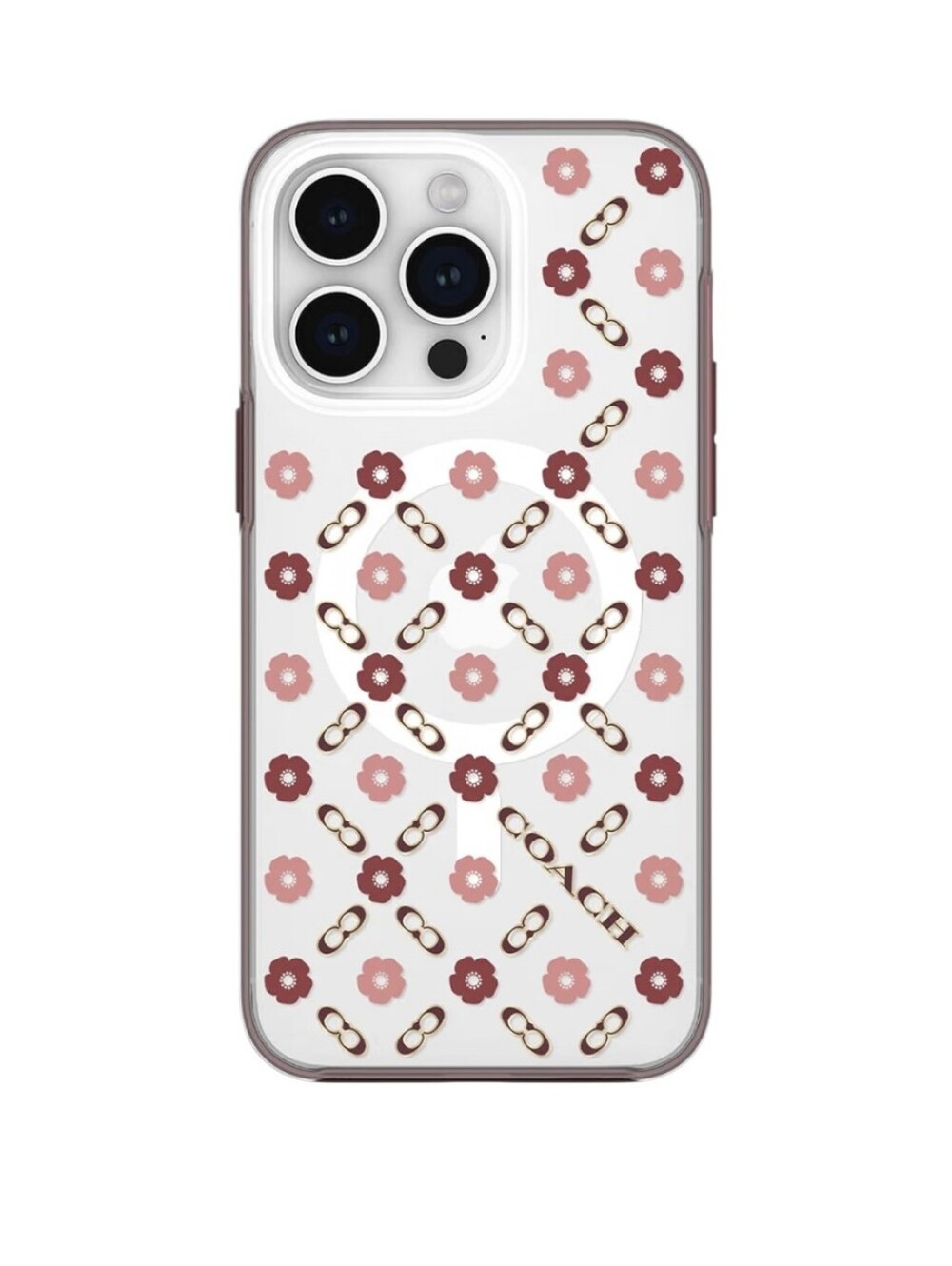 Coach iPhone 15 Pro Protective Case w/ MagSafe Iconic Pink & Burgundy Tea Rose